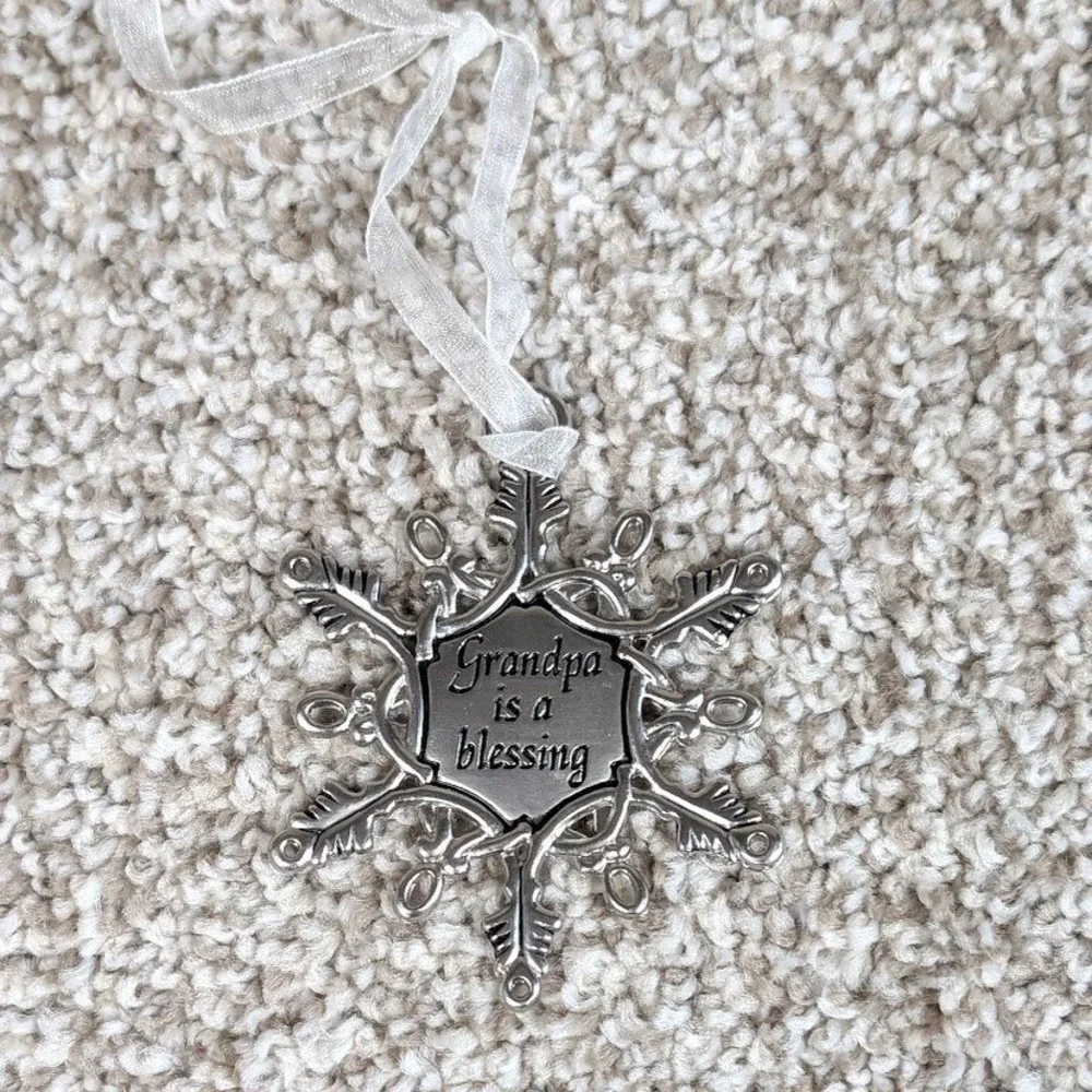Grandpa is a Blessing Snowflake Ornament Silver Tone Christmas Tree Decor